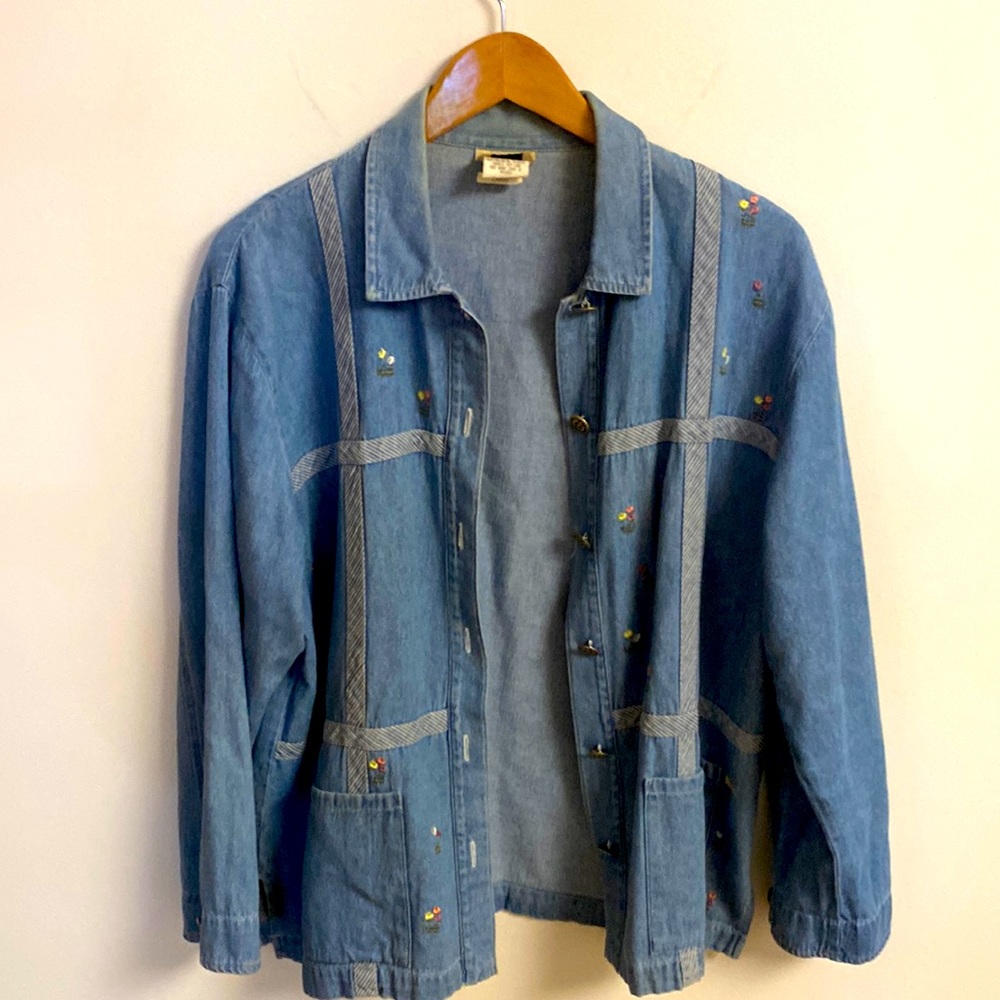 TEDDI Womens Denim Button Down Shirt Large 100% Cotton